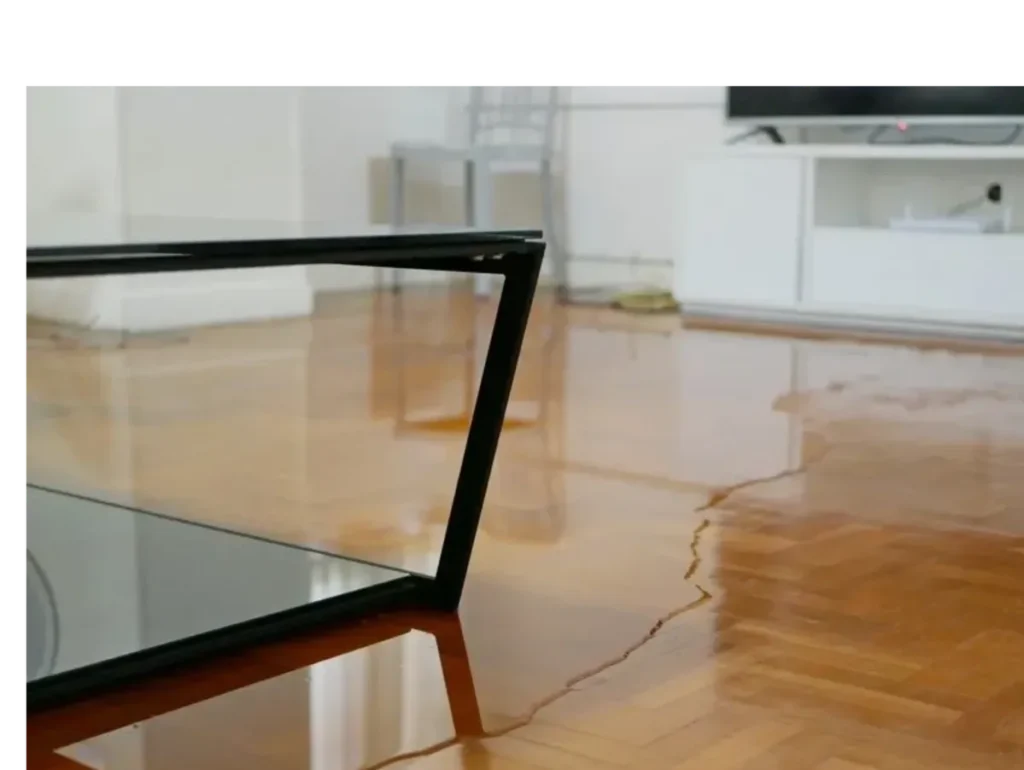 Water on hardwoord floors from leak